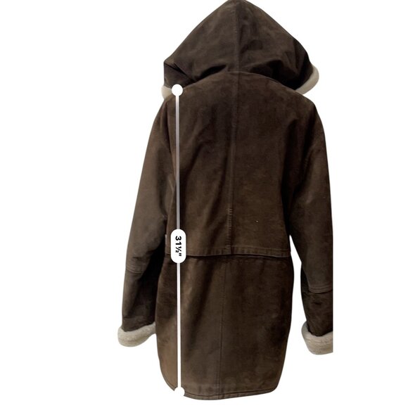 Marvin Richards Brown Rustic Luxe Shearling Suede Hooded Penny Lane Coat Size M - Picture 6 of 7